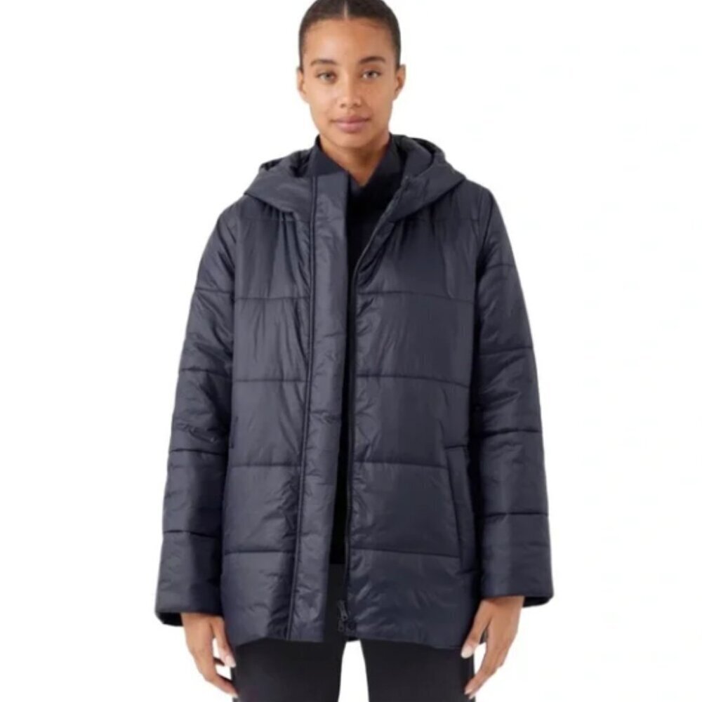 Eileen Fisher Eggshell Recycled Nylon Short Puffer Coat Navy Blue M
